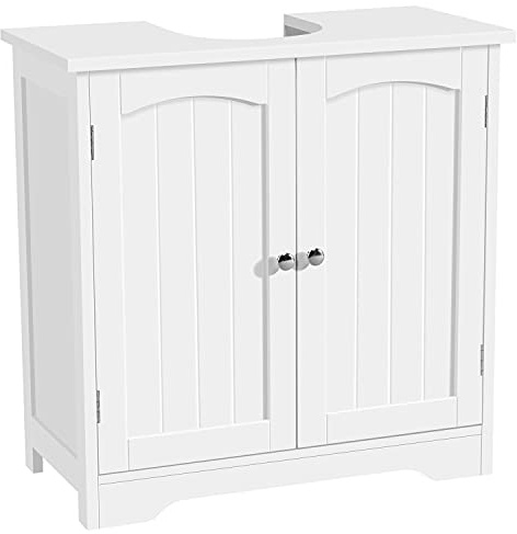 Yaheetech Under Sink Bathroom Cabinet, Floor Standing Storage Cupboard Basin Unit with 2 Doors Pedestal Under Sink Design, 60 x 30 x 60 cm, White