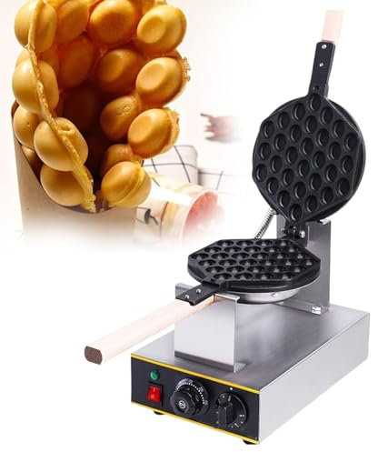 pedenencelia Gaufrier À Bulles Commercial, Fer À Bulles D'Œufs, 1400 W-180 ° Rotatif/Corps en Acier Inoxydable/Poêle Antiadhésive/50-250 ℃ Réglable-pour Restaurant Snack Ou Café