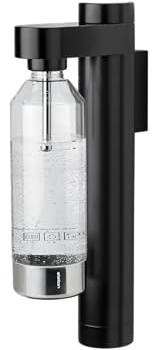 Stelton Brus Water Carbonator, Wall Mount with Bottle, Premium Carbonator for Water with CO2 - Adjustable Bubble Strength - Scandinavian Design, Black