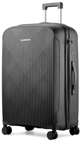 Aerostar 28” Large Lightweight PP Hard Suitcase 4 Silent Spinner Wheels Check-in Luggage Integrated TSA Combination Lock for 20 to 23kg (Black/Grey, 100 Litre)