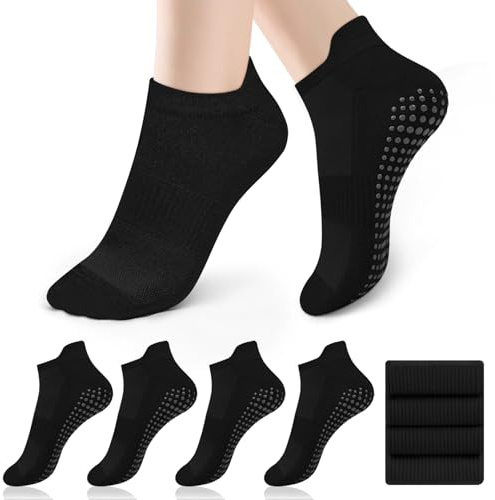 4 Paires Chaussettes Pilates Femme 36-41, Anti-Dérapantes Chaussette Yoga à Semelle Grippée pour Pilates, Barre, Ballet, Danse, Rééducation, Fitness, Chaussettes à Adhérence pour Femme et Homme