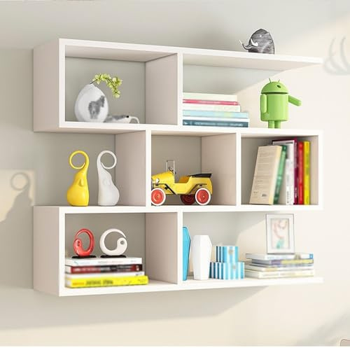 HukaMosx Floating Shelf, Grid Shelf for Storge and Display, Wooden Shelf for Wall, Wood Decor Shelf Hanging, Wall Mounted Wood Shelf(White,31.5 X 26.1IN)