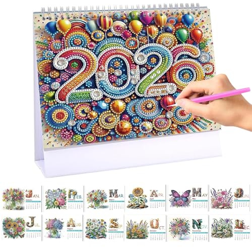 Diamond Art Painting bordskalender 2026, diamantmålning adventskalender, diamantkonst, julskrivbordskalender med stativ, bordskalender med att göra-lista på baksidan