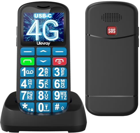 Tosaju 4G Feature Phone Unlocked Senior Mobile Phone Big Button Phone for Elderly Simple Basic Unlocked Sim Free Easy to Use Feature Mobile Phone LCD Display SOS Button 1000 mAh Battery