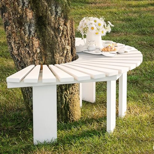 YITAYMLI Panchina ad albero da parco semicircolare in legno massiccio,panchina da esterno retrò per patio avvolgente,design di supporto esagonale,capacità di carico 250 kg(White)