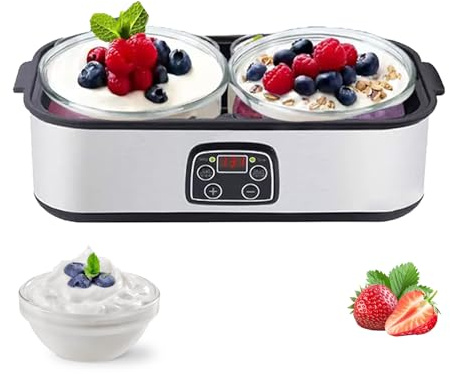 Yogurt Maker with 2 Glass Jars,2000ml Electric Yoghurt Maker Machine with Led Display, Adjustable Temp & Timer, Digital Yoghurt Makers for Making Organic Yogurt, Natto, Healthy Homemade Desserts (A)