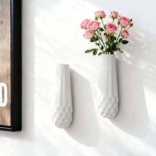 JIDOFUE Hängande väggvas för blommor och växter, 15,9 cm keramisk väggvas för suckulenter, vit dekorativ vas för väggar i vardagsrummet