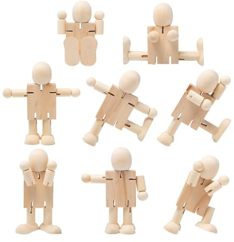 wlsvega Set di 8 Piccola Figura di Legno - Omini Legno Fai-Da-Te - Figure In Legno da Dipingere - Statuine In Legno Grezzo da Personalizzare,Ideali per La Pittura Artistica e La Decorazione Creativa