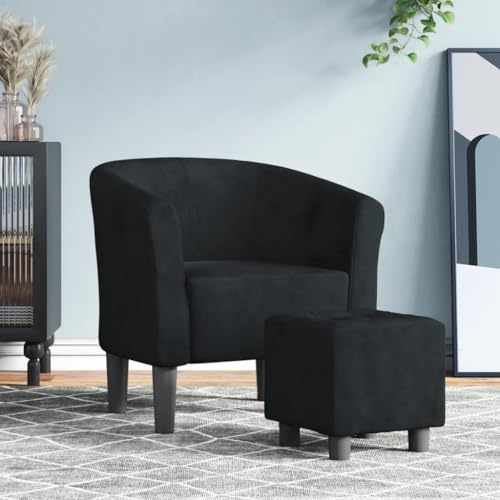 WEMYUFURN Poltrona da club moderna con poggiapiedi in velluto nero per soggiorno, ufficio, con braccioli imbottiti