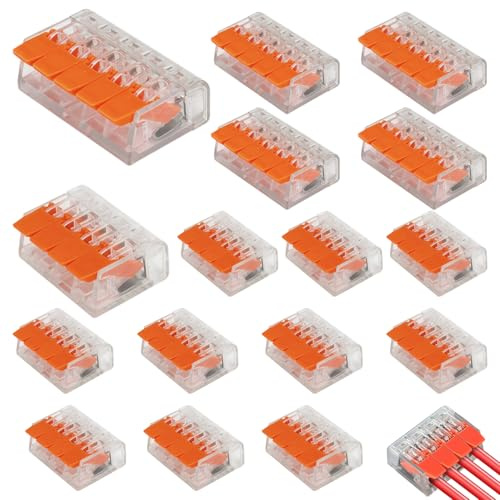 15 Piezas Conectores Eléctricos Rápidos de Cable 0,2-4 mm², 10×4 Puertos Pinza de Conexión Ternimal, 5×5 Puertos Bloques de Terminales, Clemas Electricas, para Proyectos de Bricolaje Hogar y Oficina
