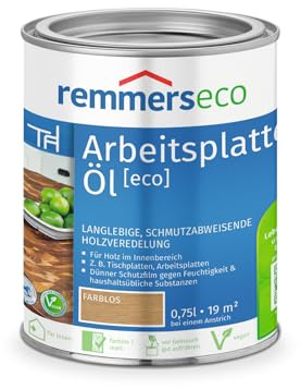 Remmers Arbeitsplatten-Öl [eco] farblos, 0,75 Liter, Arbeitsplattenöl für wasserbelastete Küchenutensilien, Arbeitsplatten, Tische und Möbel