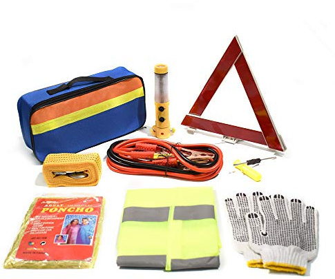 TourKing 9PCS Roadside Assistance Emergency Kit, Auto Safety Kit Car Emergency Tool for European Travel with Tow Rope, Jumper Cables, Ideal Accessory for Truck,SUV
