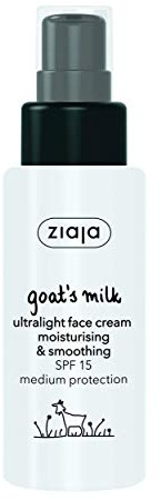 Ziaja Goat’s Milk Ultralight Face Cream SPF 15, 50 ml - Hydrating Daily Moisturizer for Dry & Sensitive Skin, 50 ml