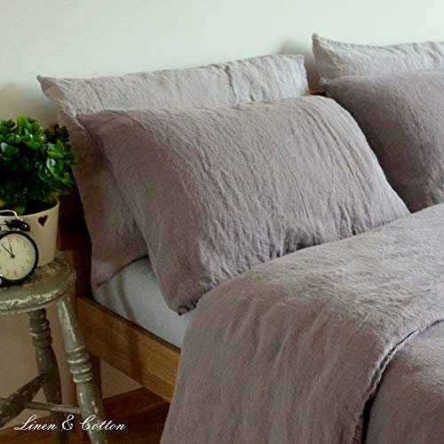 Linen & Cotton Weicher Griff Kissenbezug Kissenhülle Alicia Einfarbig -100% Leinen, Taupe (50 x 70 cm) Bettkissenbezug Kopfkissenbezug Bettwäsche Sommer Winter Kissen für Bett Schlafzimmer Home Hotel