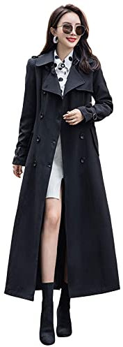 ebossy Damen Zweireihiger Duster Trenchcoat Slim Full Length Maxi Long Overcoat - Schwarz - Small