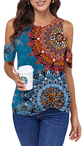 Ancapelion Maglietta da Donna con Spalle Scoperte Camicetta a Maniche Corte Top Elegante Top Estivo Casual Girocollo con Nodo a Torsione