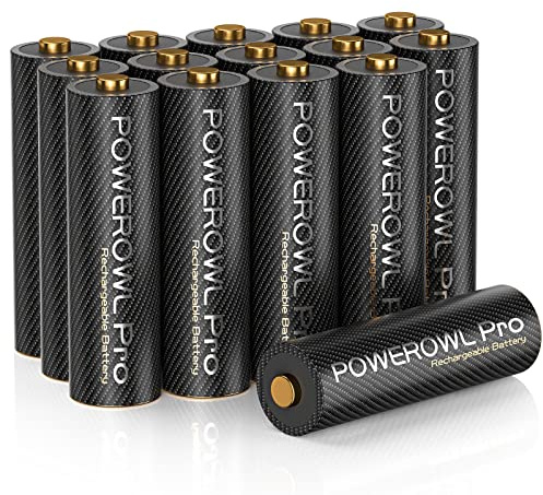 POWEROWL Goldtop Rechargeable AA Batteries PRO, High Capacity 2800mAh, Premium NiMH Double A Battery -16 Count