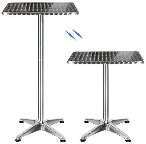 Fyrkantigt Ø60 cm hopfällbart barbord, aluminiummatbord, justerbar höjd 70/110 cm, köksbord, stående matbord, högt barbord för 2-4 personer (silver E 60×60×70/110 cm)