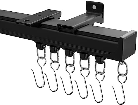 Hoeflife Ceiling Curtain Tracks,Curtain Track Wall Mount,Track Curtains Rod Ceilings Mount Heavy Duty Ceiling Tracks for Curtains Room Divider Rod with Hooks,Black 3-9ft