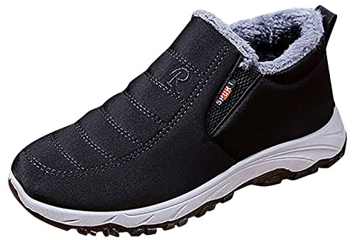IQYU Botas de invierno cálidas para hombre, zapatillas informales para exteriores, para senderismo, para diabéticos terapéuticos, transpirables, con cierre de velcro, informales