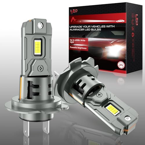 AUXIRACER Bombilla LED H7, 22000LM, 6500K luz Blanca Fuerte, Faro de Coche, Kit de conversión halógena 12V-24V (H7)