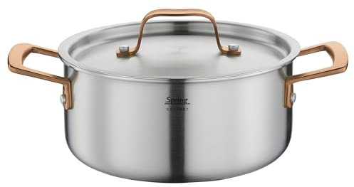 Spring Bratentopf GOURMET, mehrschichtiger Kochtopf mit Deckel aus Edelstahl, backofengeeignet, mit Innenskalierung, Ø 20 cm, Höhe 9 cm, 2,7 Liter, roségold