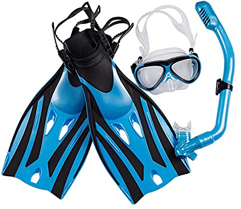 GeRRiT Schnorchel-Set für Erwachsene, Schnorchelausrüstung mit Panorama-Schnorchelmaske, verstellbares Schnorchelflossen-Set für Trockenschnorchel, Schnorchel-Set zum Schwimmen, Tauchen