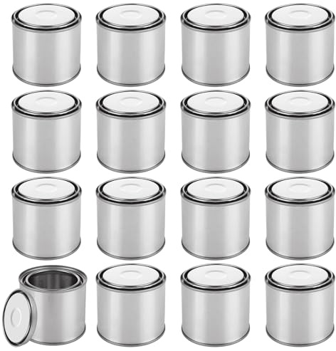 LDHHYH 16 Pack Empty Metal Paint Cans with Lids (1/2 Pint Size), Tiny Tinplate Unlined Cans, Silver Unlined Pint Paint Pails for Arts Crafts DIY Projects Painting