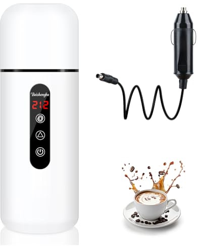 Car Kettle, 12V/24V Portable Electric Travel Kettle 420ML & 304 Stainless Steel Water Boiler with Built-in Magnetic Induction Stirring Temperature Adjustable Mini Water Heater for Tea Coffee Milk
