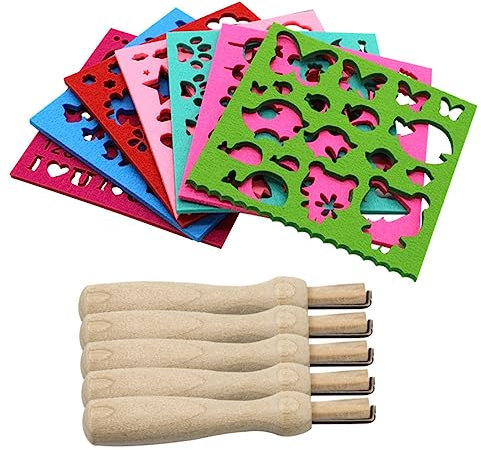 HOODANCOS Kit De Moldes Para Apliques De Fieltro Aguja Para Principiantes 12 Piezas, Incluye Mangos De Madera, Color Multicolor, Herramientas Duraderas, Manualidades Diy, Obsequio Creativo Artística