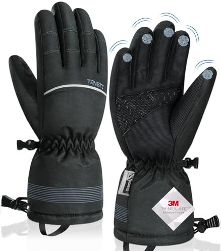 TANSTC Fahrradhandschuhe Damen Herren, rutschfeste Snowboard Ski Handschuhe Fäustlinge, Touchscreen wasserdichte Winterhandschuhe Skihandschuhe, Elastisch Laufhandschuhe Thermohandschuhe, Schwarz XL