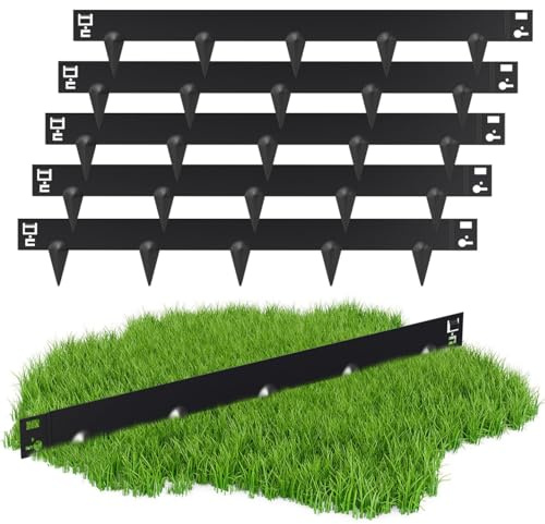 Jopassy Rabattkant metall, rabattkant metall, med spikar för enkel golvinstallation 100 x 15 cm, rabattinfattning, klippkant palisad, trädgårdsbädd, svart (längd 5 m – höjd 15 cm)