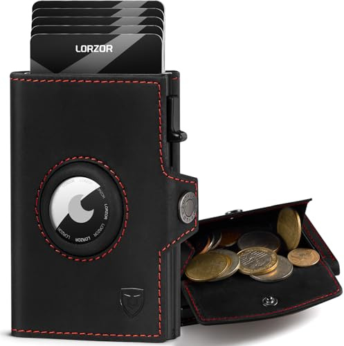 LORZOR AirTag Wallet mit XXL münzfach für 10+ Münzen, Slim Wallet AirTag, Geldbörse Herren Echtleder Portemonnaie, AirTag Portmonee Herren Geldbeutel, Kartenetui RFID schutz, Smart Wallet, Brieftasche