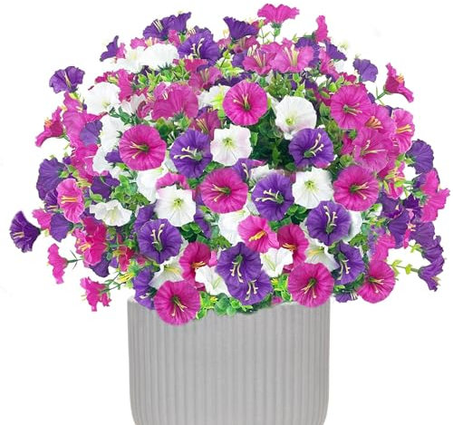 YYTOL Artificial Flowers Outdoor, 6 Bundles Fake Plastic Artificial Faux Silk Flowers Plants Decoration for Outdoors Garden Home