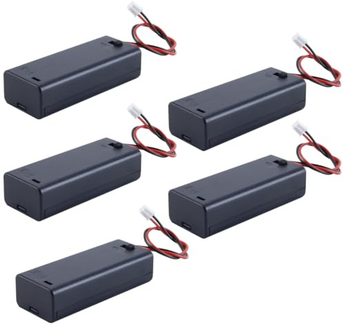 Alide Hållare för 3V 2 AAA-batterier, förvaringslåda med på/av-brytare, PH2.0-hankontakt, kabel 15 cm (5-pack)