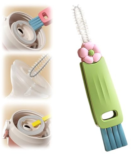 Flaschenbürste, 2025 Neu 3-in-1 Becherdeckel-Reinigungsbürste, Flaschendeckelbürste, Multifunktionale Spaltreinigungsbürste für Verschiedene Tassen und Flaschen (Grün)