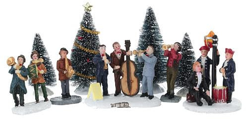 Holyart Villaggi Natalizi: Set musicisti e alberi assortiti per villaggio natalizio 8 cm