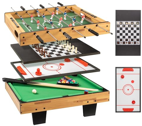 OSHYLE Mesa Multijuegos 4 en 1 para Niños y Adultos - Mini Futbolín, Billar, Air Hockey y Ajedrez - Set de Juegos de Mesa Combinado Ahorra Espacio para Familia y Fiestas (69x41cm) (Standard)