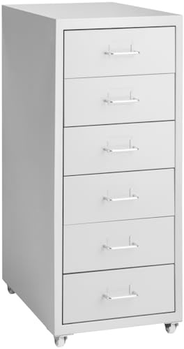tectake® Caisson Bureau Meuble de Rangement Armoire de Bureau métallique Industriel 41 x 28 x 69 cm Meuble tiroir Rangement avec 6 Tiroirs pour Rangement Papier administratif