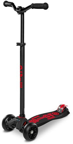 Micro Scooter | Maxi-Micro Deluxe-Pro-Kinderroller | große Räder | Lenker verstellbar | 5-12 Jahre | Jungen & Mädchen | Schwarz