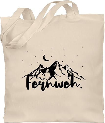 Baumwolltasche - Sprüche Statement - Fernweh Berge - Unisize - Naturweiß - mit aufschrift berg jutebeutel statements wanderbekleidung beutel sprüchen￼ einkaufstasche kind spruch