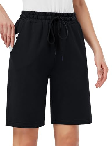 MOVE BEYOND Bermuda pour Femme avec 3 Poches Cordon Shorts de Survêtement Yoga D'entraînement Lounge, Noir, XXL