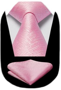 HISDERN Krawatte Rosa Herren Klassisch Hochzeits Krawatte mit Einstecktuch Formelle Elegant Schlips Herren Business Party