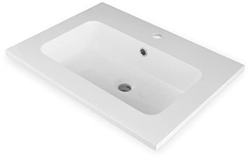 Lavabo Bagno Incasso Mineral Marmo per Mobile Composizione Forma Rettangolare Linea Moderna Bianco Pratico Utilizzo (61x46 cm)