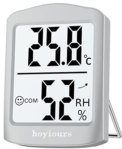 hoyiours Thermomètre Hygromètre Intérieur, Thermometre Hygromètre avec icône de Confort, écran LCD 2,3,Moniteur de Température et d'Humidité pour Bureau, Maison, Garage, Chambre de bébé (Gris)