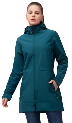 33,000ft Femme Veste Softshell Imperméable Longue Légère Jacket À Capuche Veste de pluie softshell Blouson Coupe Vent pour Activites En Exterieur Course à pied Randonnée Bleu L