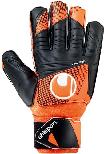 uhlsport Soft Resist+ Flex Frame Fußball Torwarthandschuhe - Handschuhe für Torhüter - speziell für Kunstrasen und Hartböden - mit Fingerschutz, 6, fluo orange/schwarz/weiß