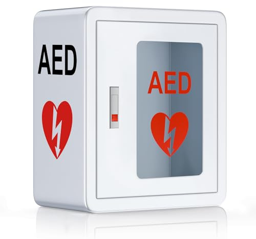 Gabinete de AED, ZIPOWEY First Aid AED desfibrilador montado en la pared, placa de acero de metal, cierre a presión, se adapta a todas las marcas de ciencia cardíaca para lugares públicos, 14 x 7.8 x