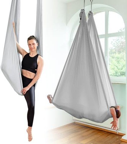 Yosana Hängematte | Komplettset inkl. Befestigung | TÜV geprüft | Nylon Tuch 5m x 2,6m (Silbergrau (1 Set))