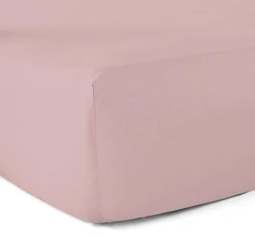 Drap-Housse 100% Coton 57 Fils - Rose Poudré - 140 x 190 cm - Bonnet 30 cm